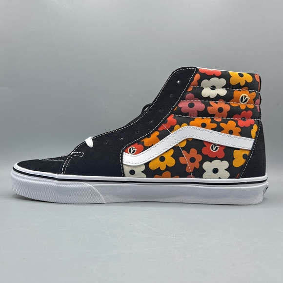 New Vans Sk8-Hi Top Flower Black White Orange Halloween Floral Men's Size 11.5 - Picture 4 of 9